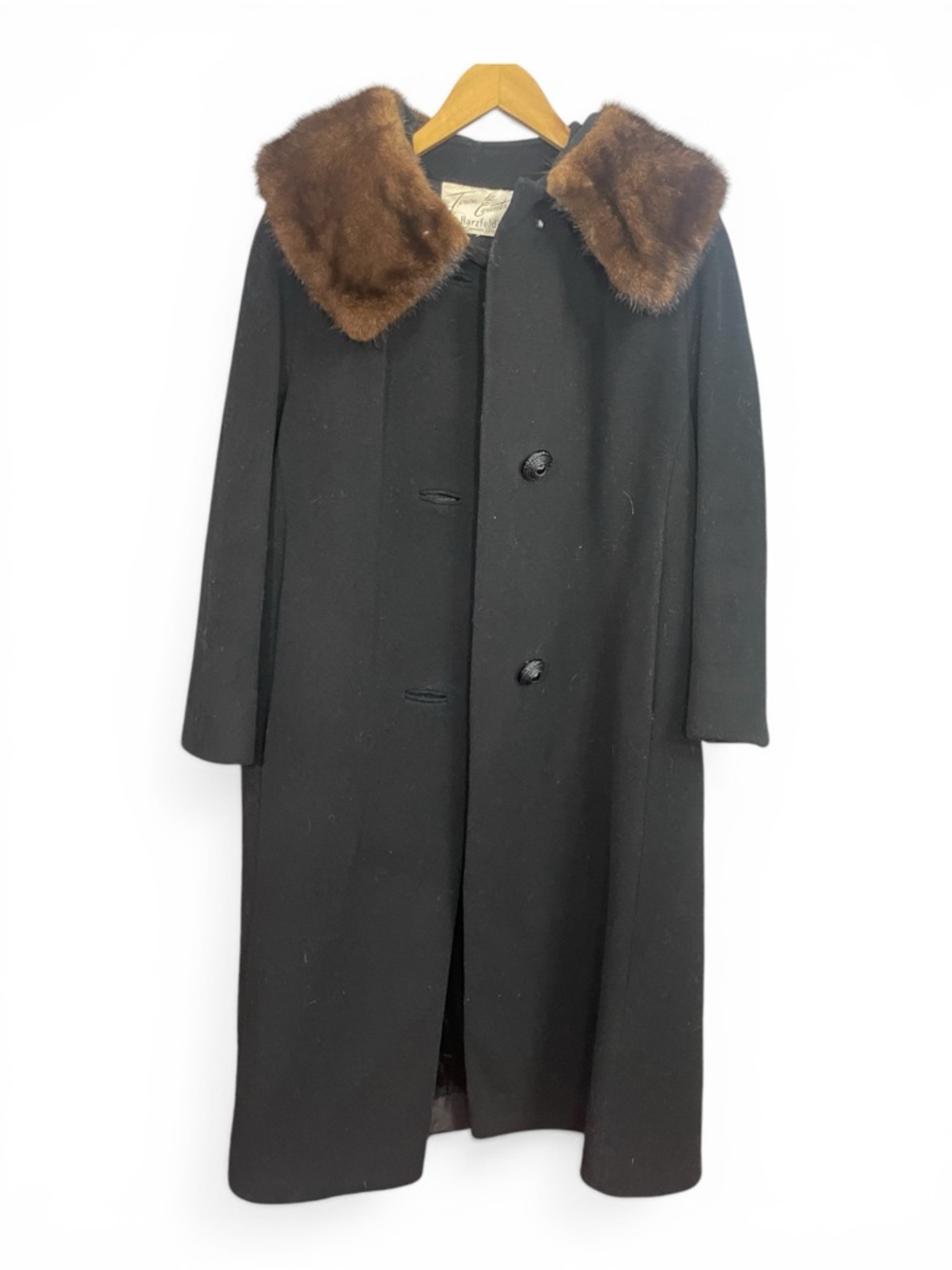 Women's Black Coat with Brown Faux Fur Collar Ptp 22 L 40 - Picture 5 of 6